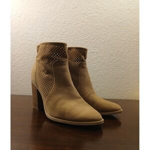 Womens Size 8M Brown Ankle Boot Round Toe Block‎ Heel Zipup #792